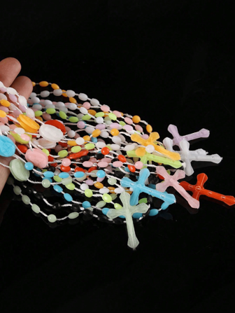 9pcs Random Color New Fashion Luminous Bead & Cross Necklace