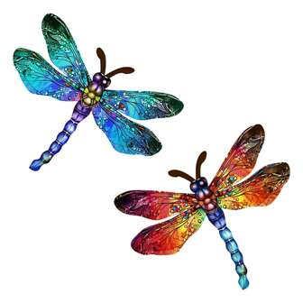 1pc/2pcs Creative Metal Dragonfly Wall Art Decor, Colorful Insect Suitable For Indoor And Outdoor Decoration, Home Decor, Garden Decor, Yard Decor, Party Decor, Porch Decor, Fence Decor, Wedding Decor, Festival Decor, Gift For Dragonfly Enthusiasts