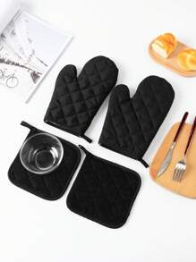 4 STUKS Effen Kleur Keuken Huishoudelijke Ovenwanten en Isolatiemat Set Hittebestendige Bak- en Kookhandschoenen Hittebestendige Magnetron Ovenwanten en Potmat