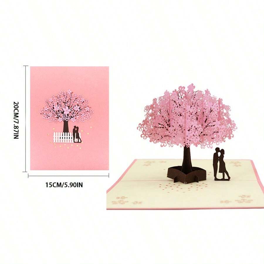 3D Rose Bouquet And Cherry Blossom Couple Greeting Card, Handmade Love