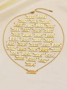1pc Fashionable, Minimalist, Elegant Ladies' Style, Gold-Tone Stainless Steel Year Pendant Necklace, With Lobster Clasp And Adjustable Tail Chain Design For Better Fitting On Neck, Suitable As A Gift For Birth Year, Wedding Year, Love Year, And Other Special Years For Family And Friends Valentines,Mom,Mother,Mother's Day,Gift - 金色 - 查看 2