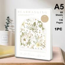 1pc,B5/A5,136pages,Waterproof Notebook, Soft Sided Planner, PP Rubber Sleeve Note Book,Flower Patterned Journal,Teacher Supplies,School,Office Notebooks Back To School