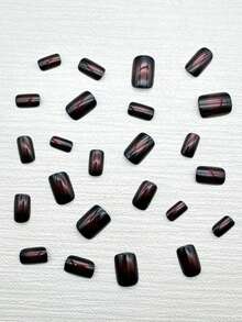 Set de uñas y2k cuadradas y largas de gradiente rojo y negro de ojos de gato con 24 uñas postizas + 1 pegamento gelatinoso + 1 lima de uñas - Multicolor - Ver 3
