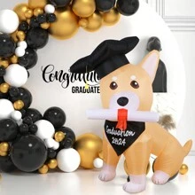 1套裝5英尺蒲公英犬帶帽和袍袖學位證書充氣，戶外節慶院子裝飾，配置LED燈，派對用充氣草坪裝飾和照片攝影道具 - 彩色 - 查看 4