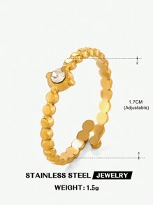 1 Peça Anel de Aço Inoxidável Popular Estilo INS com Olho Turco de Strass, Adequado para Uso Diário Feminino - Ouro amarelo - Visão 11
