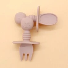 1 Cặp Thìa Và Nĩa Silicon Tay Cầm Ngắn Cho Trẻ Sơ Sinh Với Thiết Kế Hình Mặt Cười Để Dễ Cầm - Đỏ - Xem 11