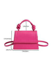 1 件纯色 PU 皮革法式简约设计通勤小方包女士 2023 年新款百搭斜挎包 - 玫紅色 - 查看 6