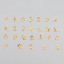 2件套字母珠不锈钢金色吊坠项链，可叠戴，女士珠宝礼品