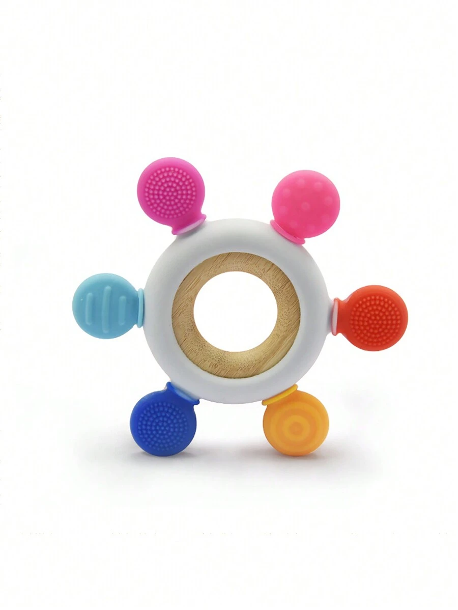 H HIBOBI 1 Pieza Mordedor para Bebé con Forma de Timón y Anillo de Madera para el Entrenamiento Táctil de la Masticación, Juguetes para Recién Nacidos, Silicona para el Cuidado Dental y la Dentición de los Niños - Rojo - Ver 1