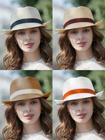 LEAJOURNO. 織帶裝飾草編帽