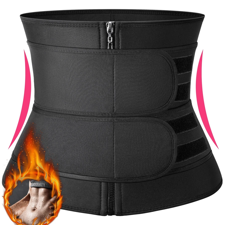 Tricolor Sweat Waist Trainer For Women Two Belts, Neoprene Workout Corset Waist Trainer Cincher Trimmer Shaper Zipper, Sports