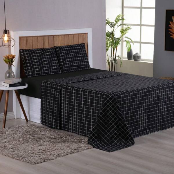 Jogo De Cama Casal 4 Peças Lençol De Algodão 200 Fios Estampado