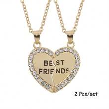 2 Pcs/Set Best Friends Pendant Necklace For Friends Cute Broken Heart Clavicle Chain BFF Best Friends Jewelry Gifts Machine Pendant Necklace For Women Popular Geometry Adjustable Magnetic Double Chain Couple Necklace Jewelry Gifts - Silver - View 19