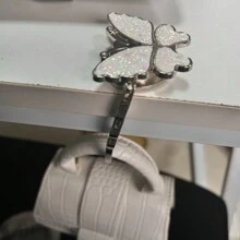 1 pieza Gancho plegable con forma de mariposa, se puede usar como colgador de billetera, adecuado para escritorios, mesas, oficina en casa - Blanco - Ver 8