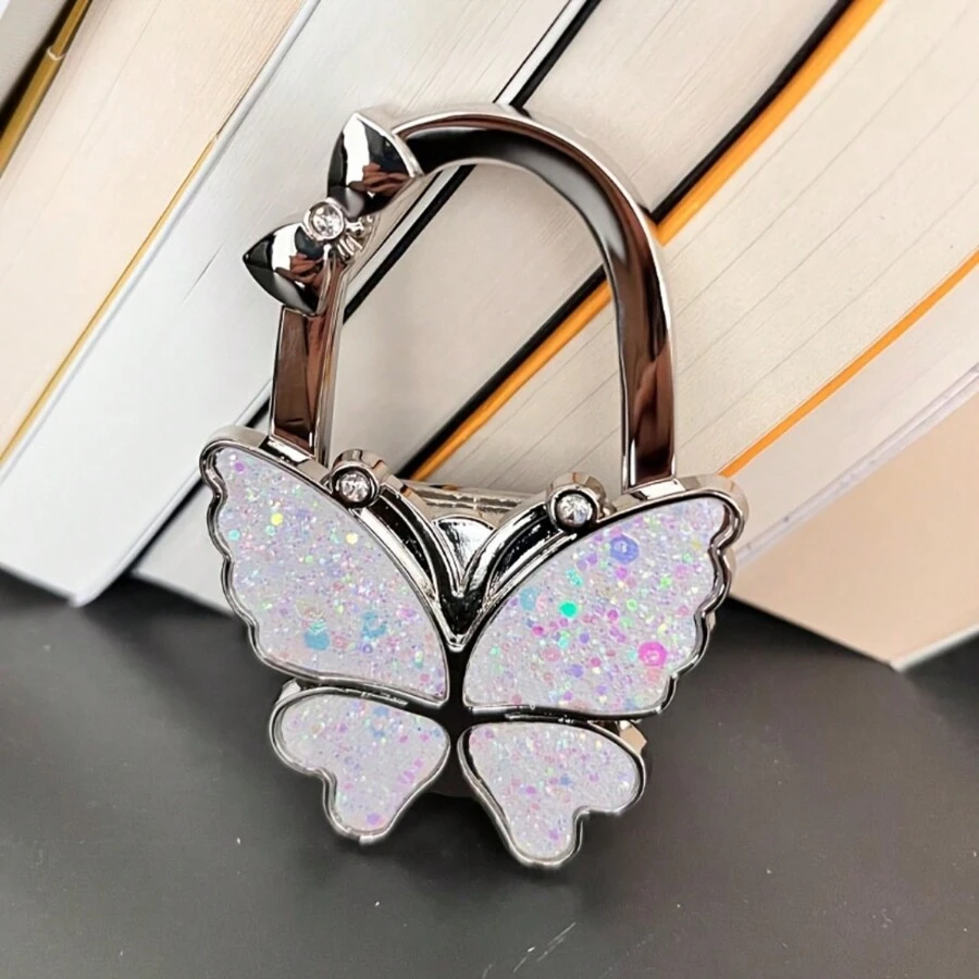 1 pieza Gancho plegable con forma de mariposa, se puede usar como colgador de billetera, adecuado para escritorios, mesas, oficina en casa