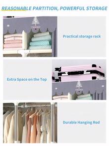 1入組高容量多功能易組裝衣櫃，美觀耐用。設有20mm厚的直徑鋼管支架，具防潮、防塵、防風、防蟲、透氣、柔軟且易於清洗的滌綸布罩和PP塑料連接器。提供多種尺寸和風格的衣架方案。適用於臥室、學生宿舍、出租房、兒童房，用於存放衣服的衣架，上面還可以放置盒子，底部可以放置鞋子。需要組裝，包括安裝工具和說明書。更多選項，請咨詢商店。 - 霧霾藍 - 查看 3