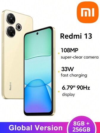 Xiaomi Mi Redmi 13 全球版 8GB+256GB 智能手机 108MP 超清晰摄像头 配备 33W 快速充电 沉浸式 6.79 英寸 90Hz 显示屏 MediaTek Helio G91-超大容量 5030mAh（典型值）电池