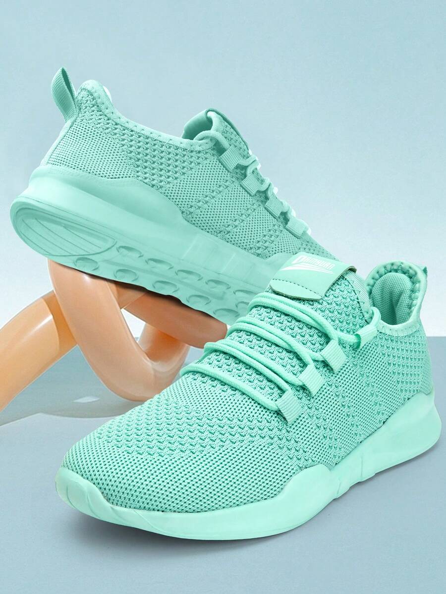 女款極簡運動鞋，防滑鞋底，系帶款散步鞋，舒適透氣跑鞋，輕便休閒鞋，淺綠色