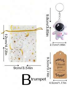 10 Sets Astronaut Space Party Favors With Astronaut Space Keychain, Star & Moon Shaped, Clear Organza Bags With Thank You Kraft Tags, For Party Supplies, School Rewards, Birthday, Wedding Gifts