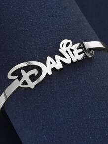 Women's Customized Name Bracelet, Gold Stainless Steel Material, Personalized Adjustable, Fashion Wedding Jewelry Gift, Versatile Style, Autumn Popular, Minimalist Casual, Old Money Aesthetic, Suitable For Football Moms And Various Occasions. Customizable, Personalized, Unique, Ideal Gift For Girlfriend, Mom, Family, Friends, Daughter - Silver - View 3