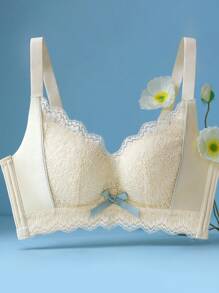 蕾丝聚拢文胸 无钢圈 适合小胸女性，白色，内衣