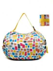 时尚可重复使用折叠购物袋 女士便携式折叠购物袋 手提袋 储物杂货 夏季沙滩袋 节日旅行必需品 夏季度假配件 旅行收纳袋 医院包 露营旅行配件 - 黃色 - 查看 2