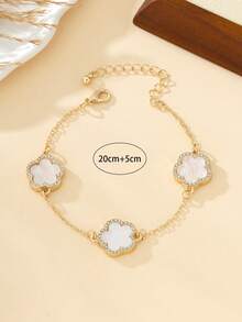 1pc Metal Beach Vacation Style Rhinestone Decor Clover Women's  Gold Color & White Anklet - White - View 5