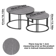 Round Nesting Coffee Table Set Of 2 Sintered Stone Sofa Side Table With Metal Frame - Grey - View 3