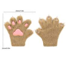 Furry Fur Cat Wolf Fox Dog Fluffy Animal Paws Claws Gloves Mittens Hands Costume Cosplay For Kids Halloween