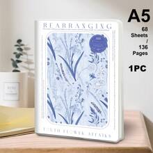 1pc,B5/A5,136pages,Waterproof Notebook, Soft Sided Planner, PP Rubber Sleeve Note Book,Flower Patterned Journal,Teacher Supplies,School,Office Notebooks Back To School