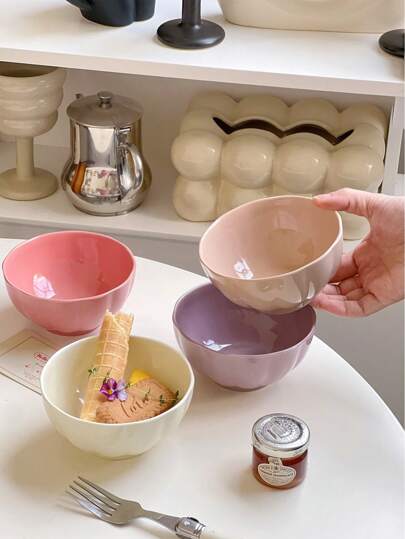 Juego de 1/2/4 piezas - Juego de tazones de cerámica de 4.5 pulgadas | Juego de vajilla de porcelana colorida - Tazón para ensalada, tazón para avena, tazón para yogur, tazón para postre, tazón para sopa, tazón para arroz, tazón para fideos | Apto para microondas/horno/lavavajillas | Suministros para cocina y restaurante y hogar, suministros escolares