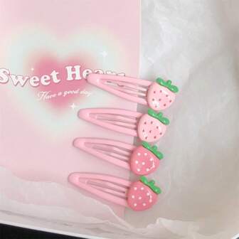 2 件粉色草莓可爱发夹，适合日常使用，可固定刘海和侧发，不伤发质情人节情人、发饰、发夹爪夹