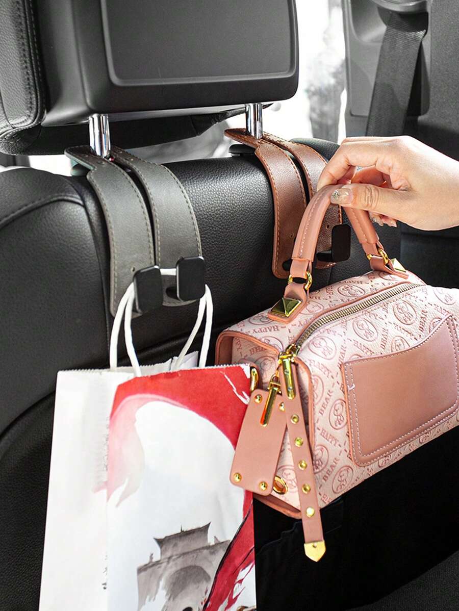 1pc Car Seat Back Double Hook With Hidden Phone Holder And Storage Compartment, Multi-Functional Split Car Hook - Multicolor - View 1