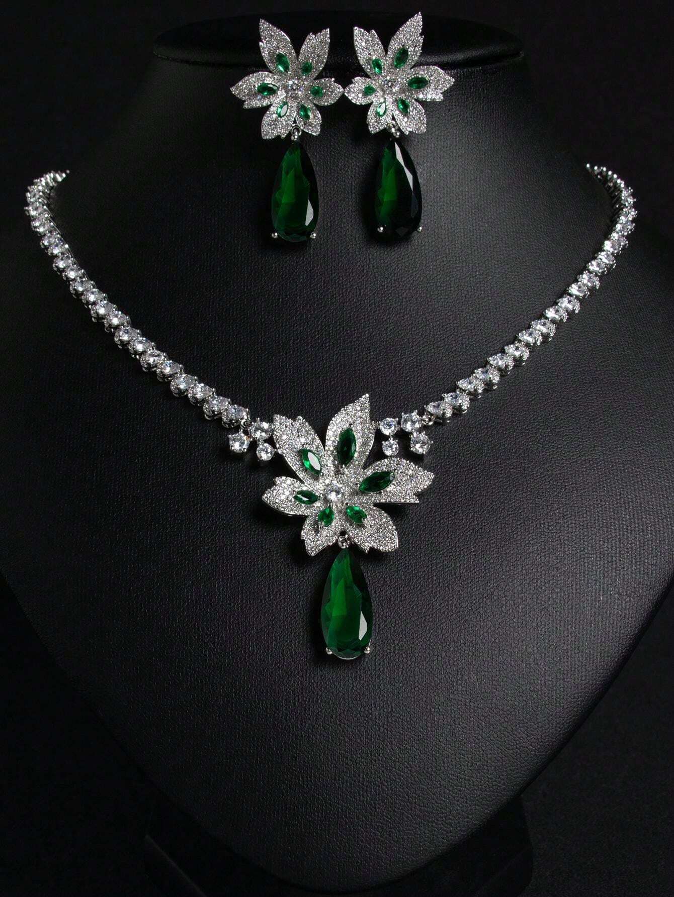 3 Pieces/Set Of Luxurious Diamond Crystal Jade Dazzling Earrings
