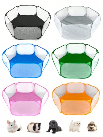 Breathable Polyester Fabric Hexagonal Pet Enclosure Collapsible Handbag Cloth Bag Packing Portable Small Pet Cage House Indoor Outdoor Cat Dog Rabbit Hamster Hedgehog Pet Tent Play Cage