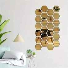 48 piezas Pegatinas de espejo de pared hexagonal de acrílico, espejos decorativos desmontables, adornos artísticos con forma hexagonal autoadhesivos para decoración del hogar, pegatinas, vinilos decorativos para decoración del hogar, artículos de decoración de primavera para renovar su hogar, pegatinas de decoración Rama