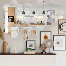 48 piezas Pegatinas de espejo de pared hexagonal de acrílico, espejos decorativos desmontables, adornos artísticos con forma hexagonal autoadhesivos para decoración del hogar, pegatinas, vinilos decorativos para decoración del hogar, artículos de decoración de primavera para renovar su hogar, pegatinas de decoración Rama