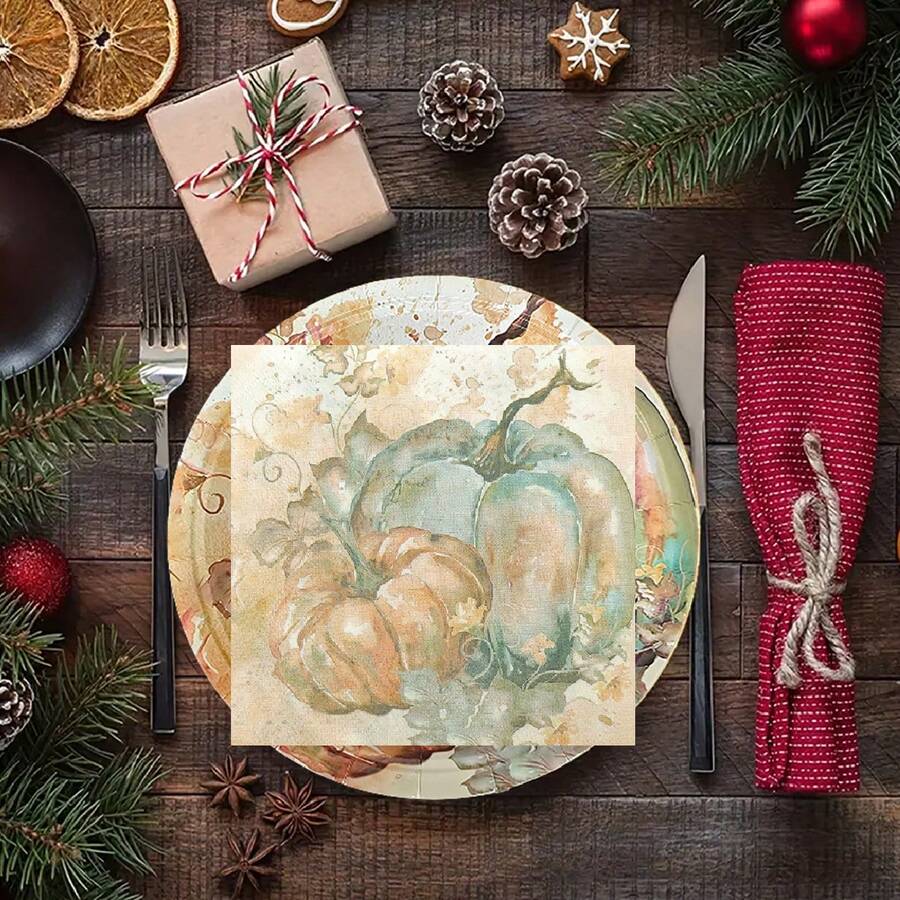 24入組 23*23公分鬼魂南瓜造型紙盤，24入組 33*33公分鬼魂南瓜造型餐巾紙，萬聖節主題一次性餐具附詭異南瓜印花，節慶裝飾派對用品 - 彩色 - 查看 1