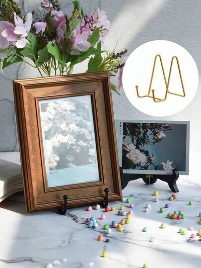 Plate Holder Display Stands, Metal Gold Frame Stand For Picture, Book, Photo Easel, Creation, Collectibles