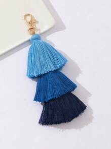 Bag Charm, Three Layers Rice Bead Tassel Bag Accessory, 1pc - Blue - View 2