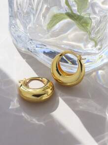 Charm-In 1 Pair Of 18K Gold Plated Chunky Hoop Earrings For Women - Hypoallergenic And Non-Fading Round Ear Hoops With 925 Silver Posts - CYE0284 (E138) - View 2
