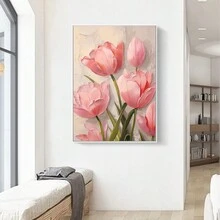 1pc Unframed Tulip Flower Poster Wall Art - Pink Flowers Canvas Prints - Birthday Party Decor Painting, Gift, Home Living Room Office Wall Decor - Multicolor - View 2