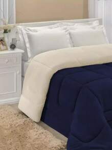 Edredom Sherpa Cobertor E Coberdrom Solteiro Várias Cores Fofinho Quentinho Feminino Masculino - Azul Marinho - Visão 1