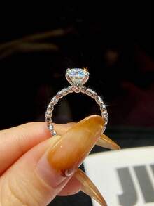 1pcFour Móng Vuốt Của Ngôi Sao Thiết Kế Tròn Không Màu Moissanite Đính Kim Cương Cho Nữ Cưới Cô Dâu Trang Sức Viễn Chí Bảo - 2CT - Xem 4
