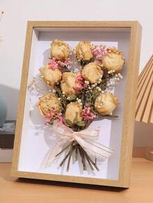 1 pieza Planta de flor seca Marco 3D Decorativo para mesa con marco de fotos con insecto de concha, Caja de exhibición de flores eternas de muestras DIY, Caja de exhibición de flores de regalo de rosa - Amarillo - Ver 3