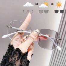 Kính thời trang nữ đổi màu không gọng độ phân giải cao nhạy sáng mới cho kỳ nghỉ hè trên bãi biển, ngoài trời, du lịch - Trong suốt đến màu xám - Xem 5
