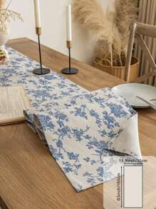 1 pieza Corredor de mesa rectangular de estilo bohemio con impresión de flores azules estilo rosa vintage de poliéster, mantel individual de tela con estampado floral bohemio en azul oscuro, adecuado para decoración de mesa de cocina vintage y de temporada para fiestas en el hogar