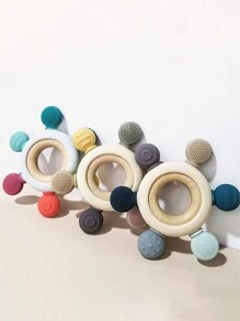 H HIBOBI 1 Pieza Mordedor para Bebé con Forma de Timón y Anillo de Madera para el Entrenamiento Táctil de la Masticación, Juguetes para Recién Nacidos, Silicona para el Cuidado Dental y la Dentición de los Niños - Rojo - Ver 4