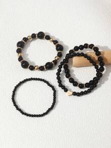 Set de 4 piezas, pulsera con dijes en forma de corazón y perla, color rosa y blanco, accesorio diario para niñas