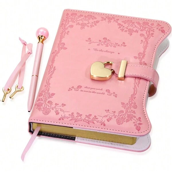 1PC Diary With Lock And Keys For Girls Gift Ideas, 360 Gold Edged Pages Journal For Women, B6 Refillable Notebook For Writing With Pen And Bookmark Back To School
